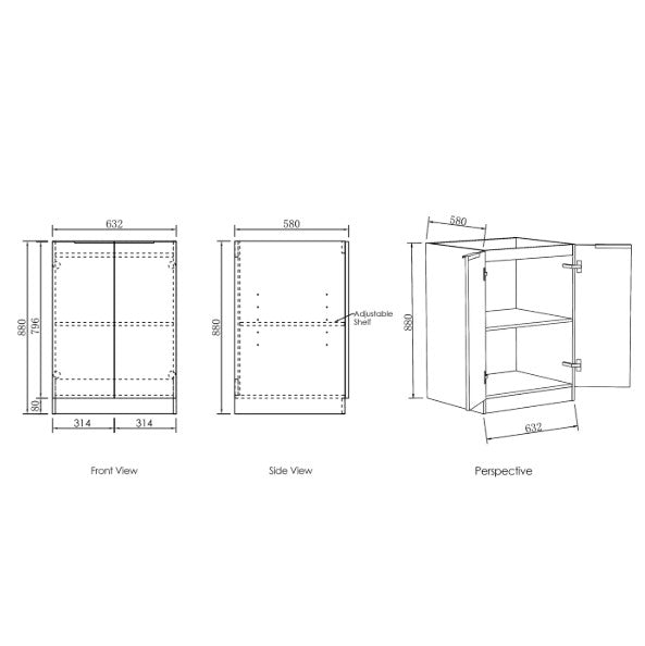Byron Moisture-Resistant Natural Oak Laundry Base Cabinet (632x584x880)
