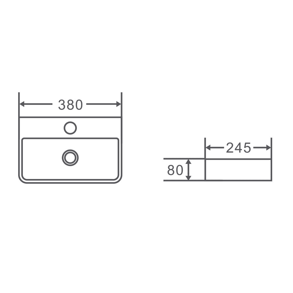 Mini 38 Compact Rectangle Wall-Hung Basin (380x245x80mm)