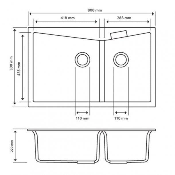 CARYSIL 800x500mm Grey Granite Double Kitchen Sink with Lifetime Warranty