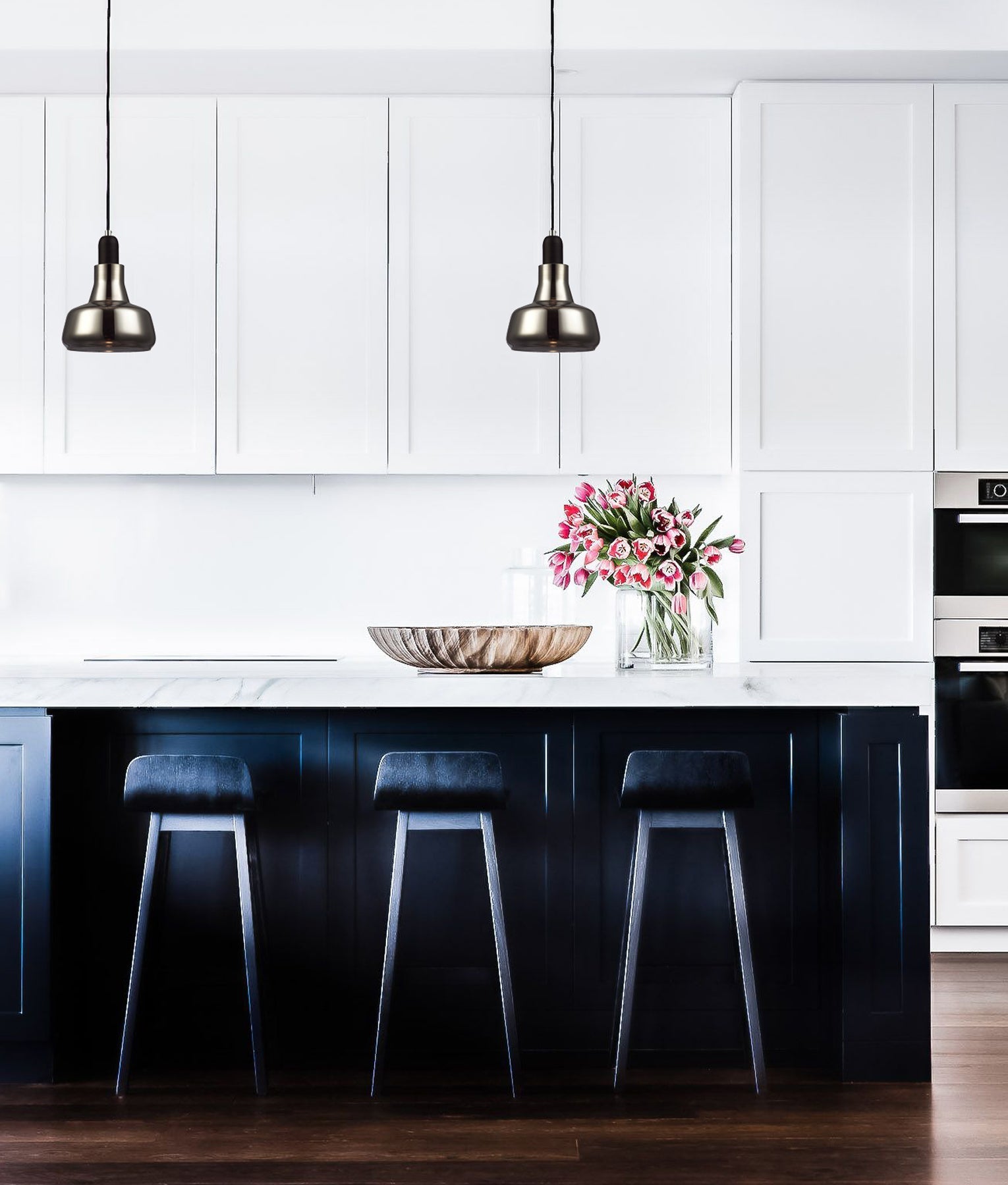 PENOLA Black Smokey Glass GU10 Dome Interior Single Pendant Light
