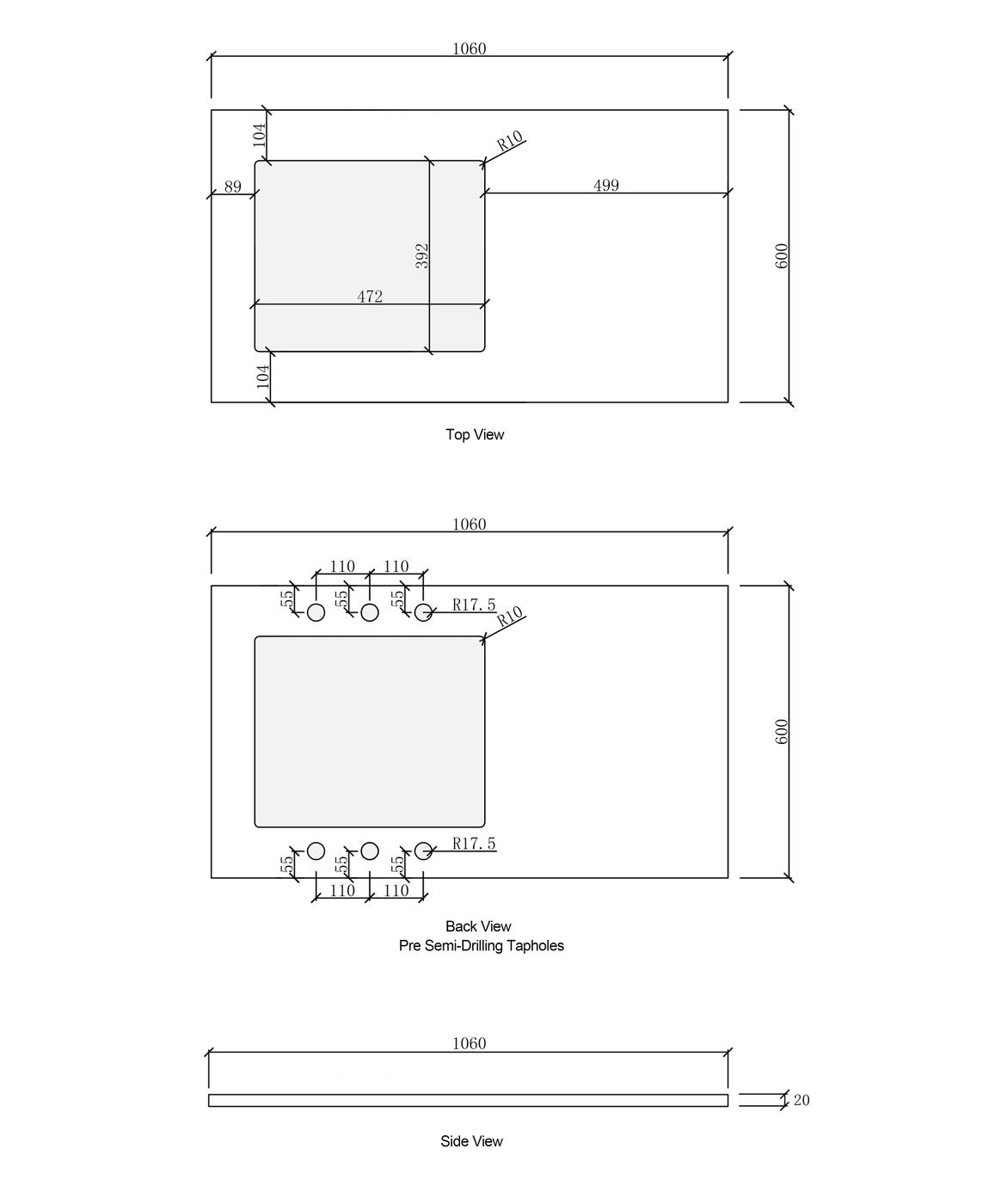 BURLEIGH 1715x600x2100mm White Stone - Top Laundry Cabinet Set (Style A)