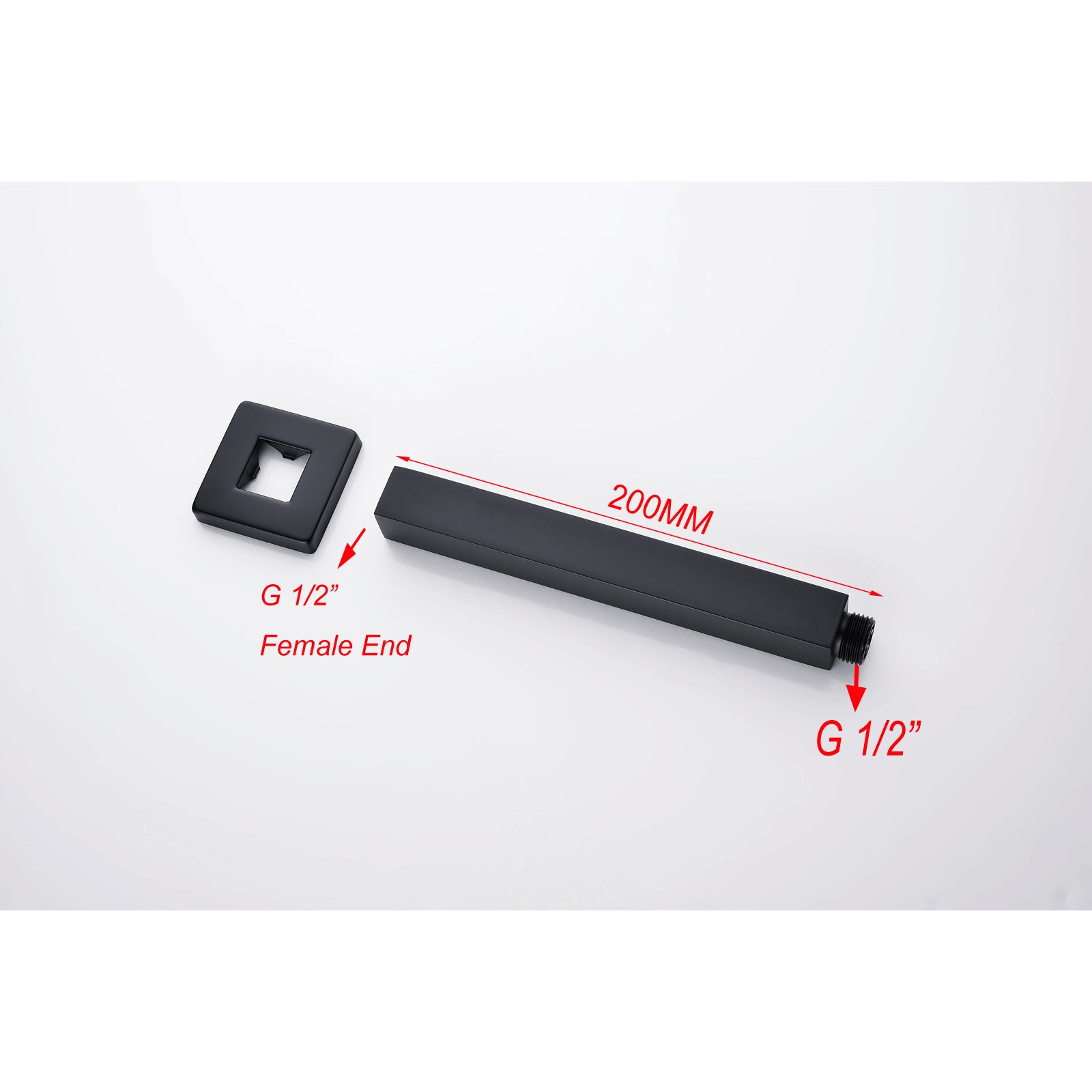 200mm Cavallo Square Ceiling Shower Arm in Elegant Matte Black