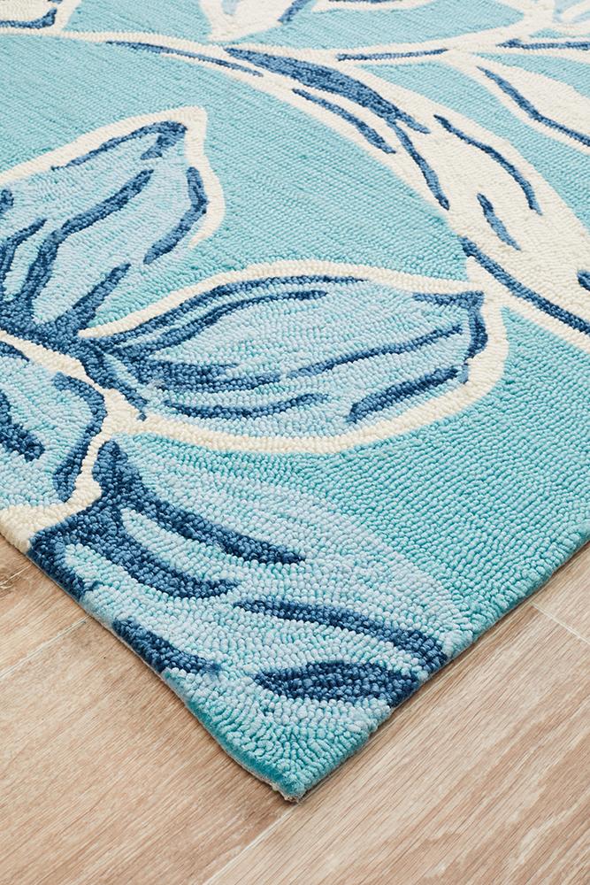 Copacabana Blue Floral Indoor Outdoor Rug - Easy Care & Fun