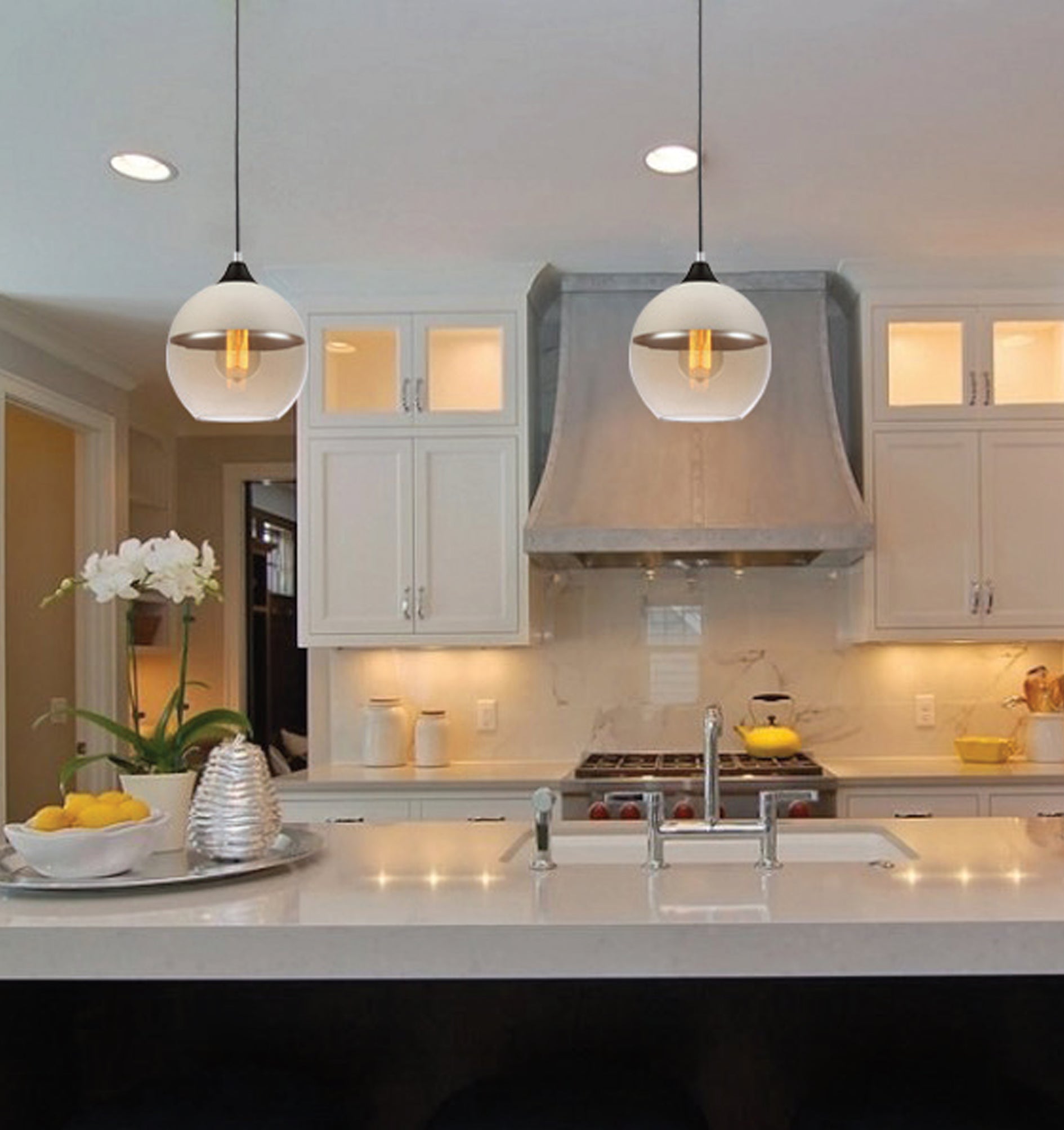 Elegant Amber-Tinted Wine Glass Shape White Interior Single Pendant Light