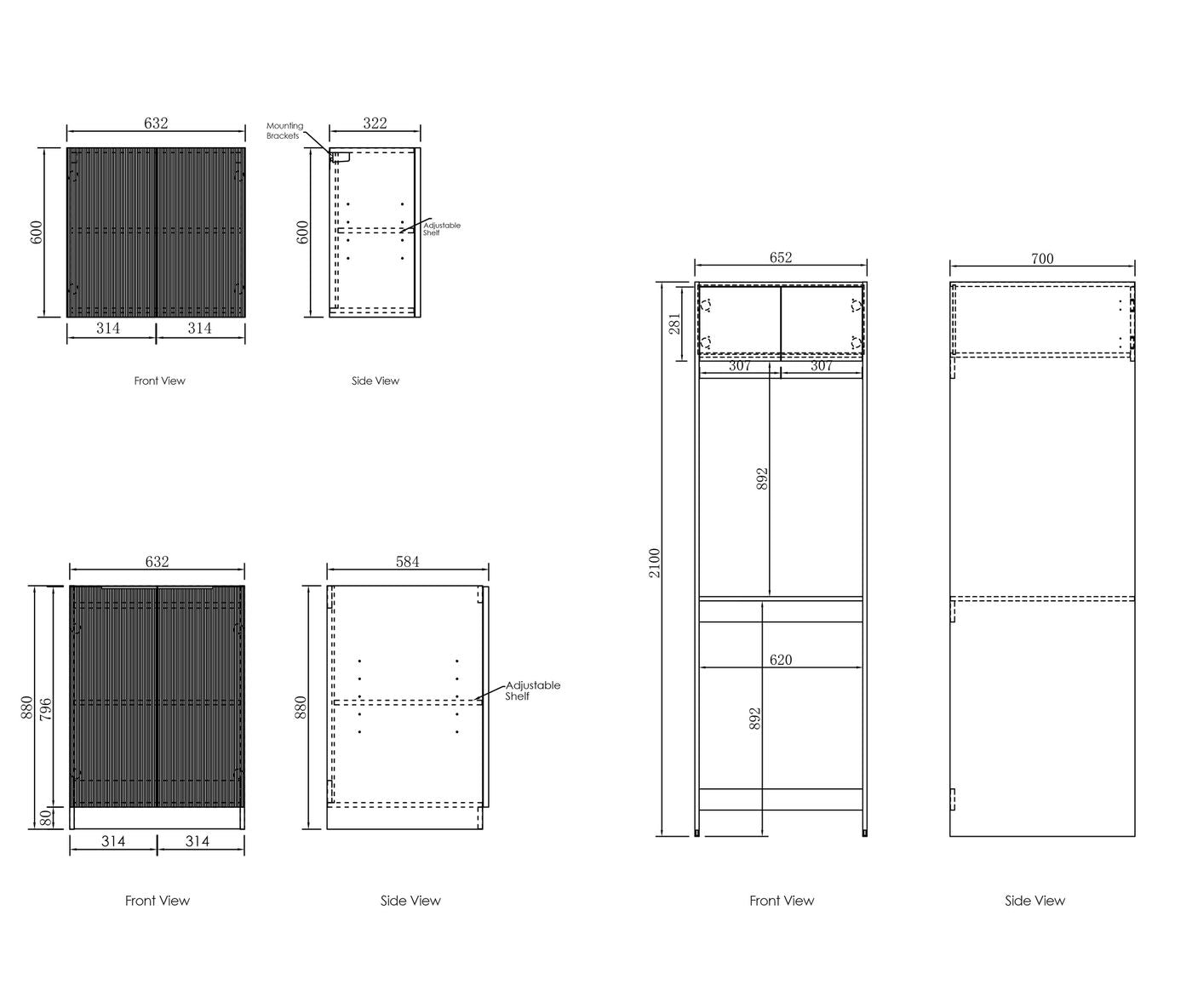 1960x600x2100mm BURLEIGH White Stone Top Laundry Cabinet Set (Style C)