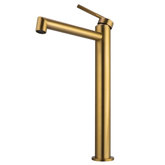 Exclusive Tall Brushed Yellow Gold Bathroom Basin Mixer with 15-Year Warranty