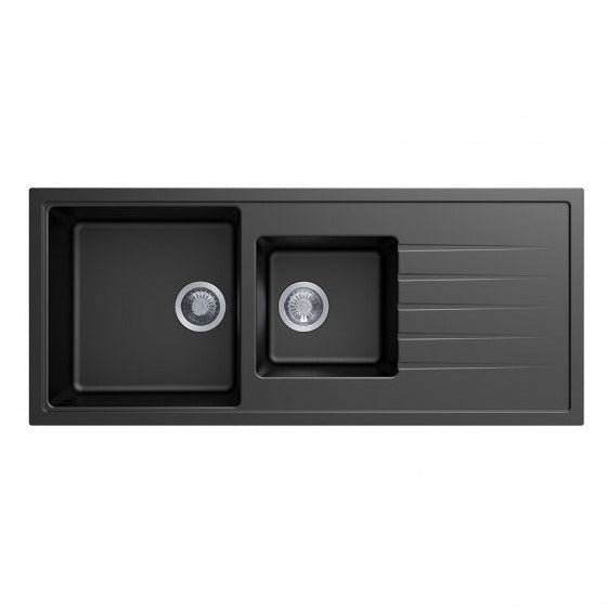 CARYSIL VIVALDI 1160x500mm Metallic Black Granite 1.5 Kitchen Sink with Drainboard