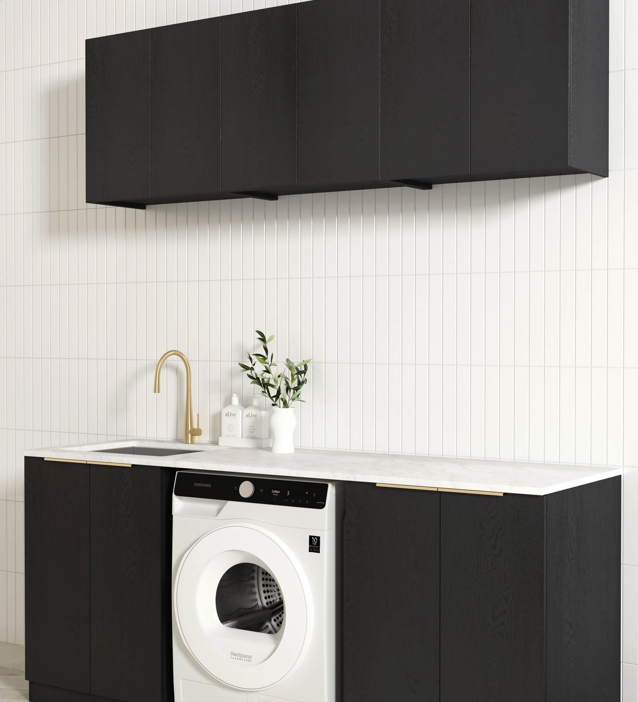 Hot Deal! Byron Black Oak 1960x600x2100 Laundry Cabinet Set (Style B)