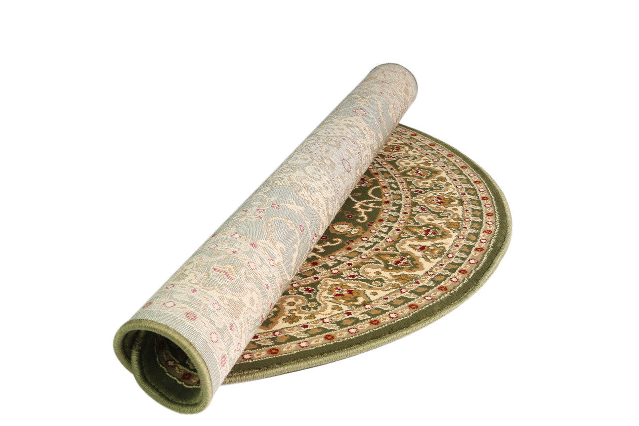 Elegant Green Bordered Rug with Traditional Floral Design