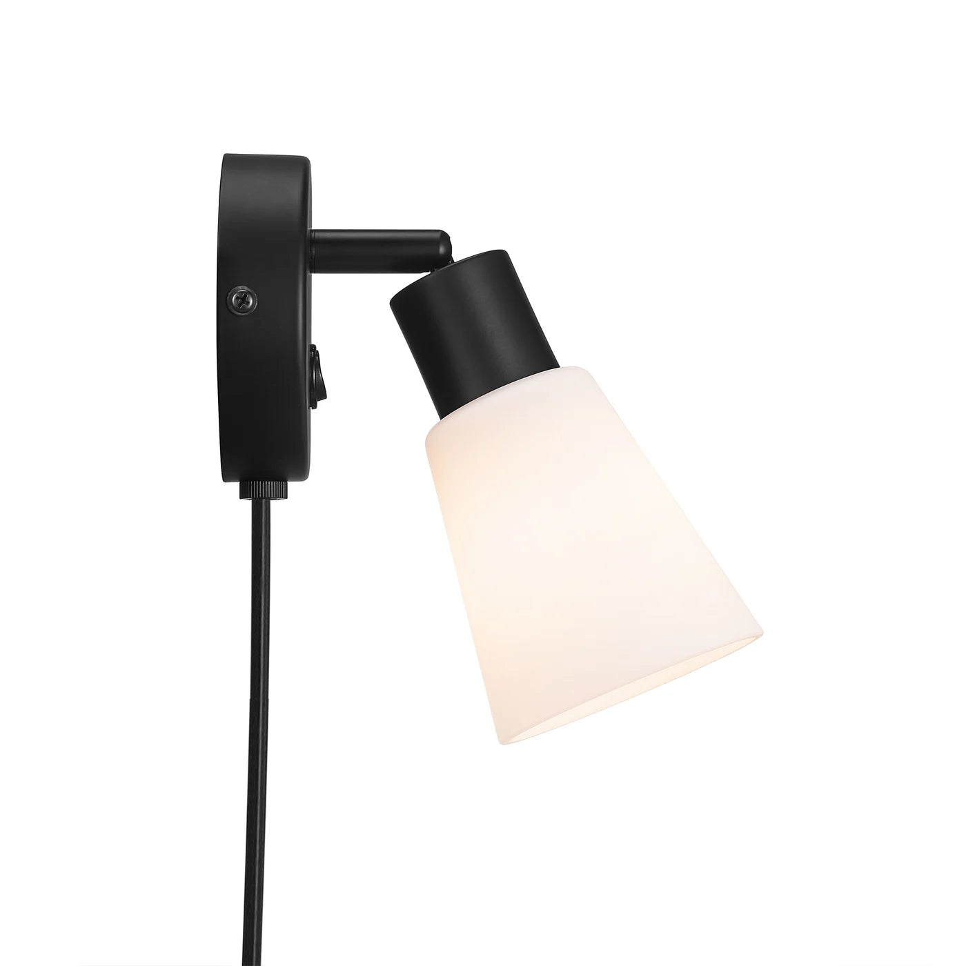 Nordlux Cole Black Wall Light with Adjustable Lamp Head and Opal Glass Shade