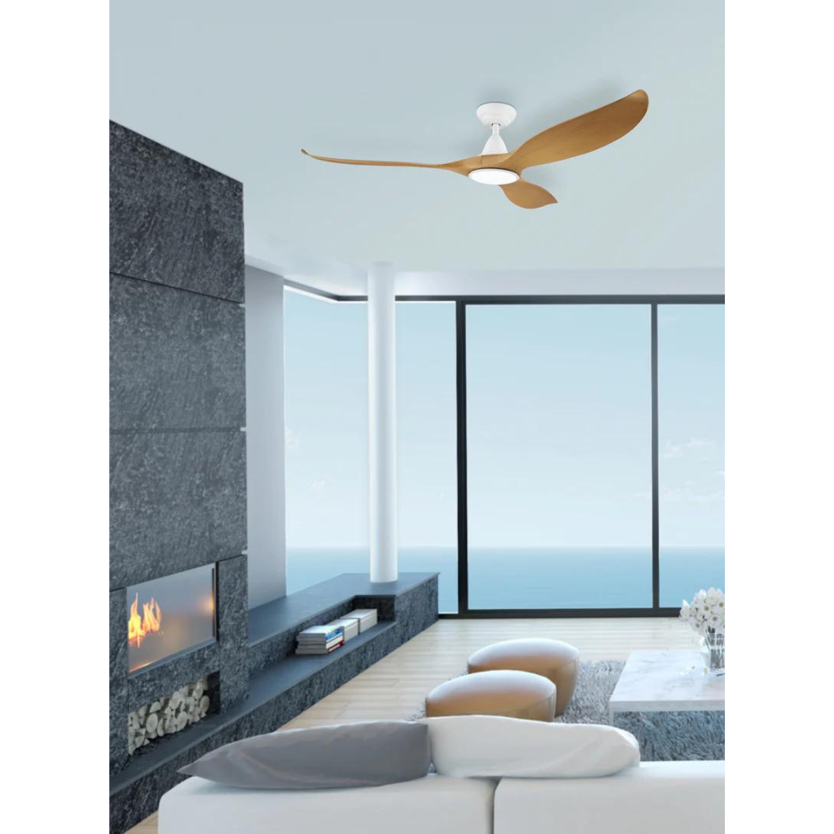 White Bamboo NOOSA Ceiling Fan with Energy - efficient Light