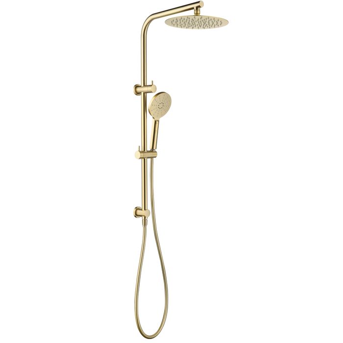 PAVIA Twin Brushed Gold Round Shower on Rail with 250mm Top Inlet