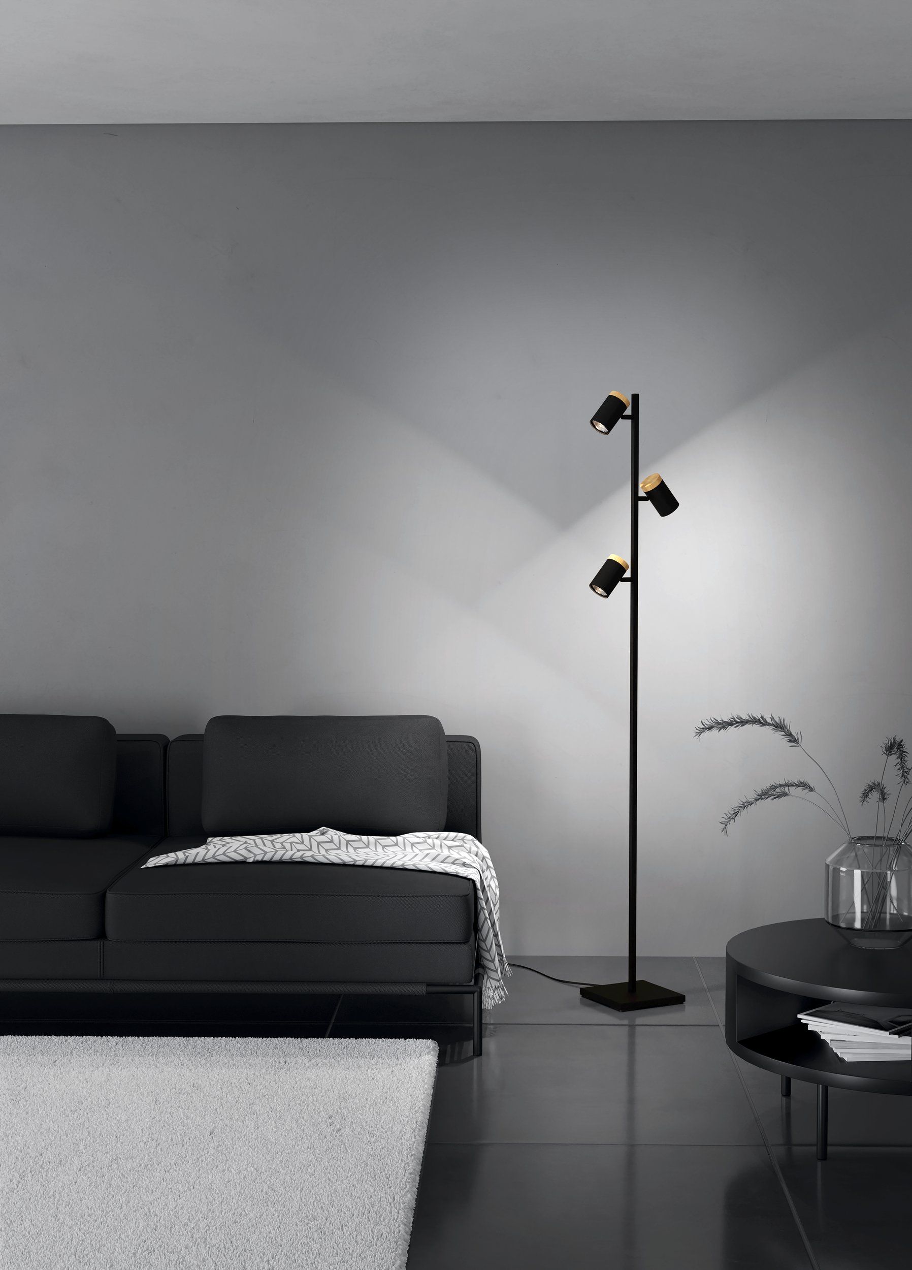 Hot Sale! Contemporary CARTAGENA Floor Lamp with Black and Warm Timber Design