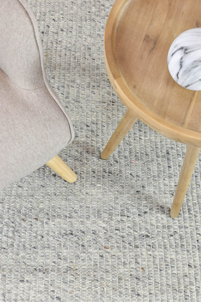 Luxurious Parko Ivory Grey Wool and Viscose Hand - Woven Rug