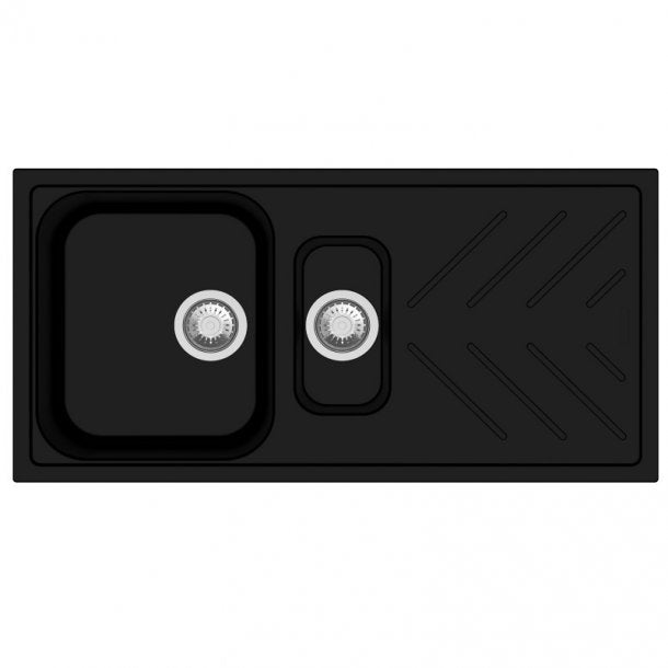 CARYSIL BEETHOVEN 1000x500mm Black Granite Kitchen Sink with Drainboard - Great Deal!