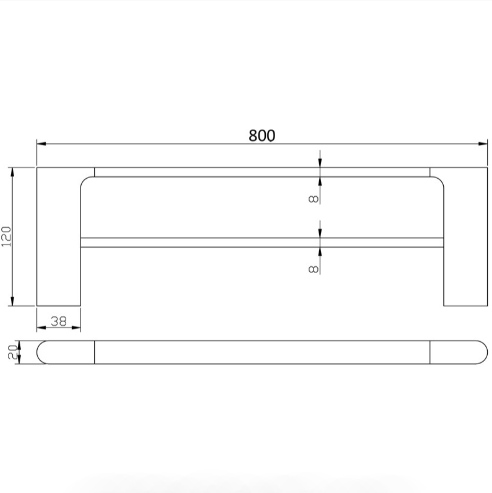 Hot Sale! 800 mm Matte Black Cora Double Brass & Zinc Alloy Towel Rail