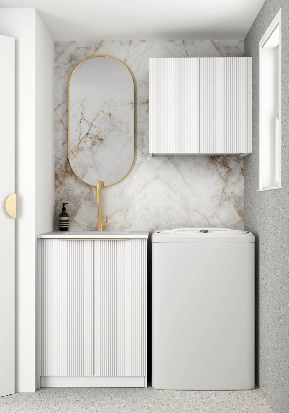 Hot Deal! BURLEIGH Mini White Laundry Cabinet Set with Stone Top (Style B)
