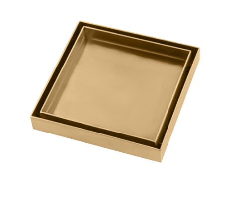 15-Year Warranty Brushed Yellow Gold Stainless Steel Shower Floor Waste Drain Insert, 120*120mm(81.3mm Outlet)