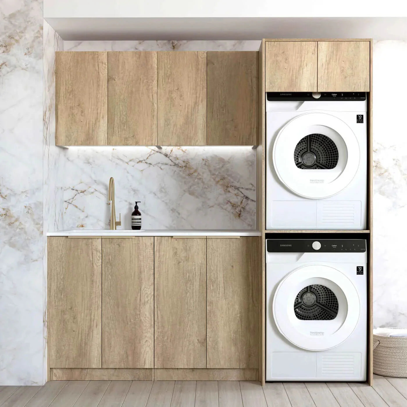 Hot Sale! Byron Natural Oak Laundry Cabinet Set with Stone Top, 1960x600x2100mm (Style C)