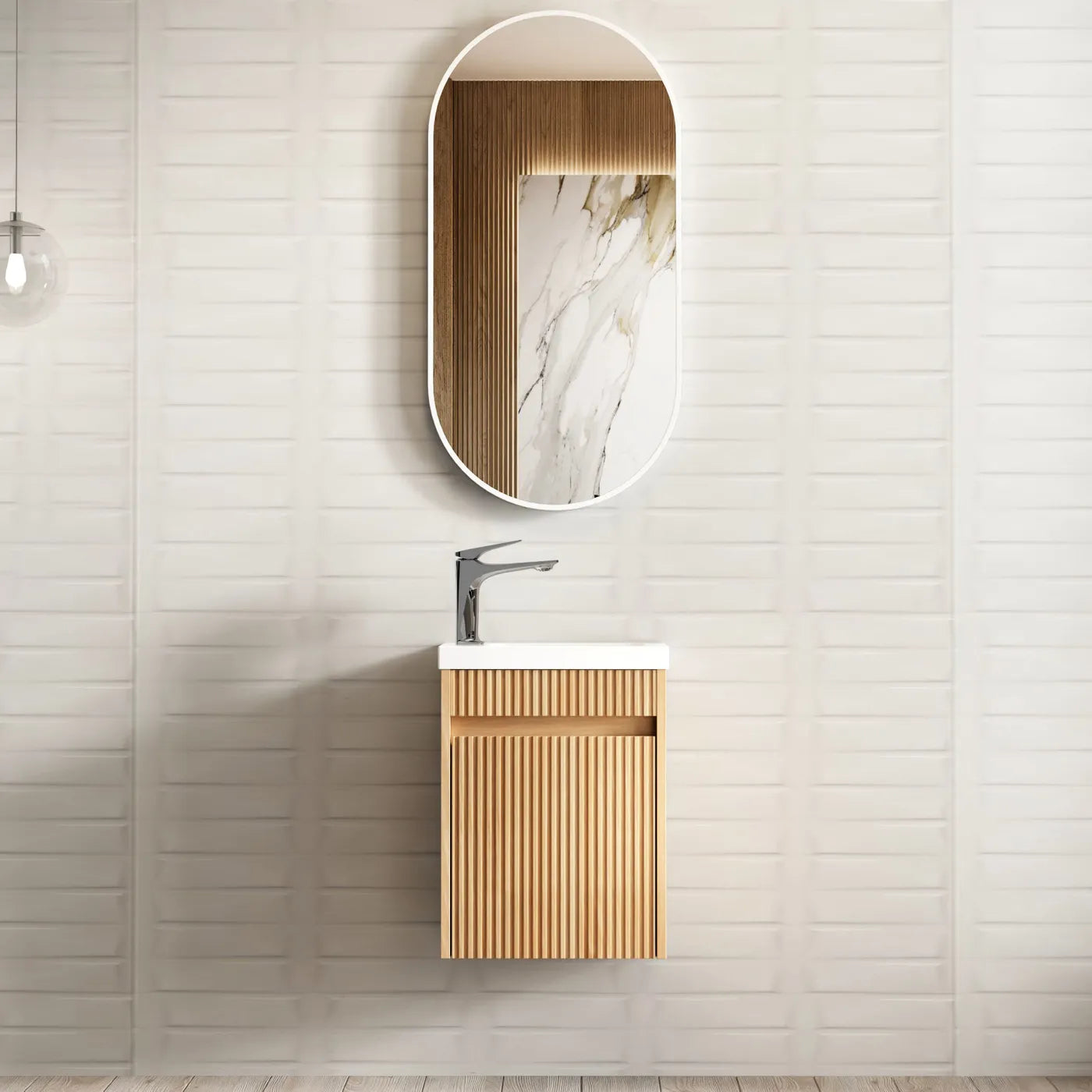 Hot Deal! Otti 400mm Mini Ensuite Fluted Vanity in Woodland Oak Style
