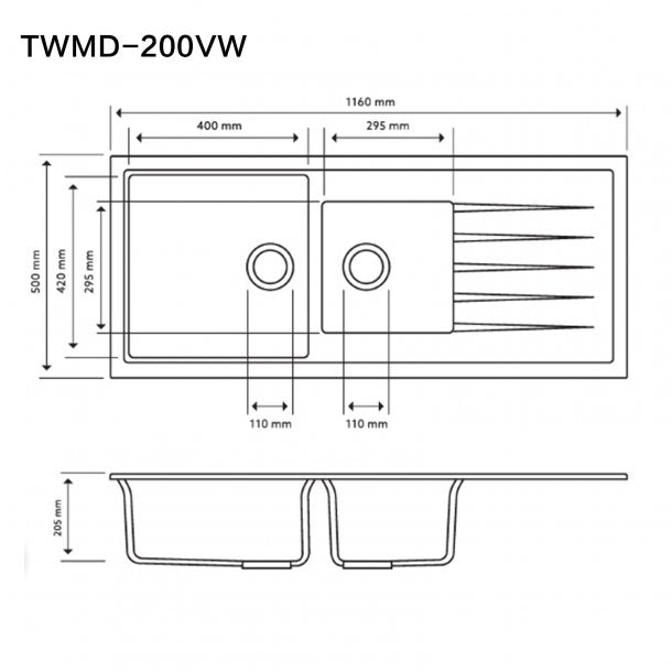 CARYSIL VIVALDI White Granite 1.5 Kitchen Sink with Drainboard - 1160x500mm, Lifetime Warranty!