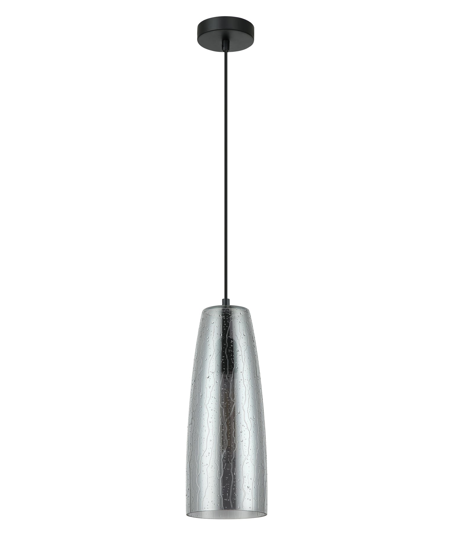 CHUVA: Long Cone Smoke Black Glass Pendant Light with Rain Drop Effect