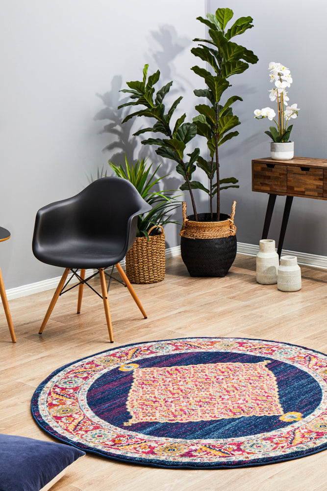 Century 966 Durable Royal Blue Round Polypropylene Rug