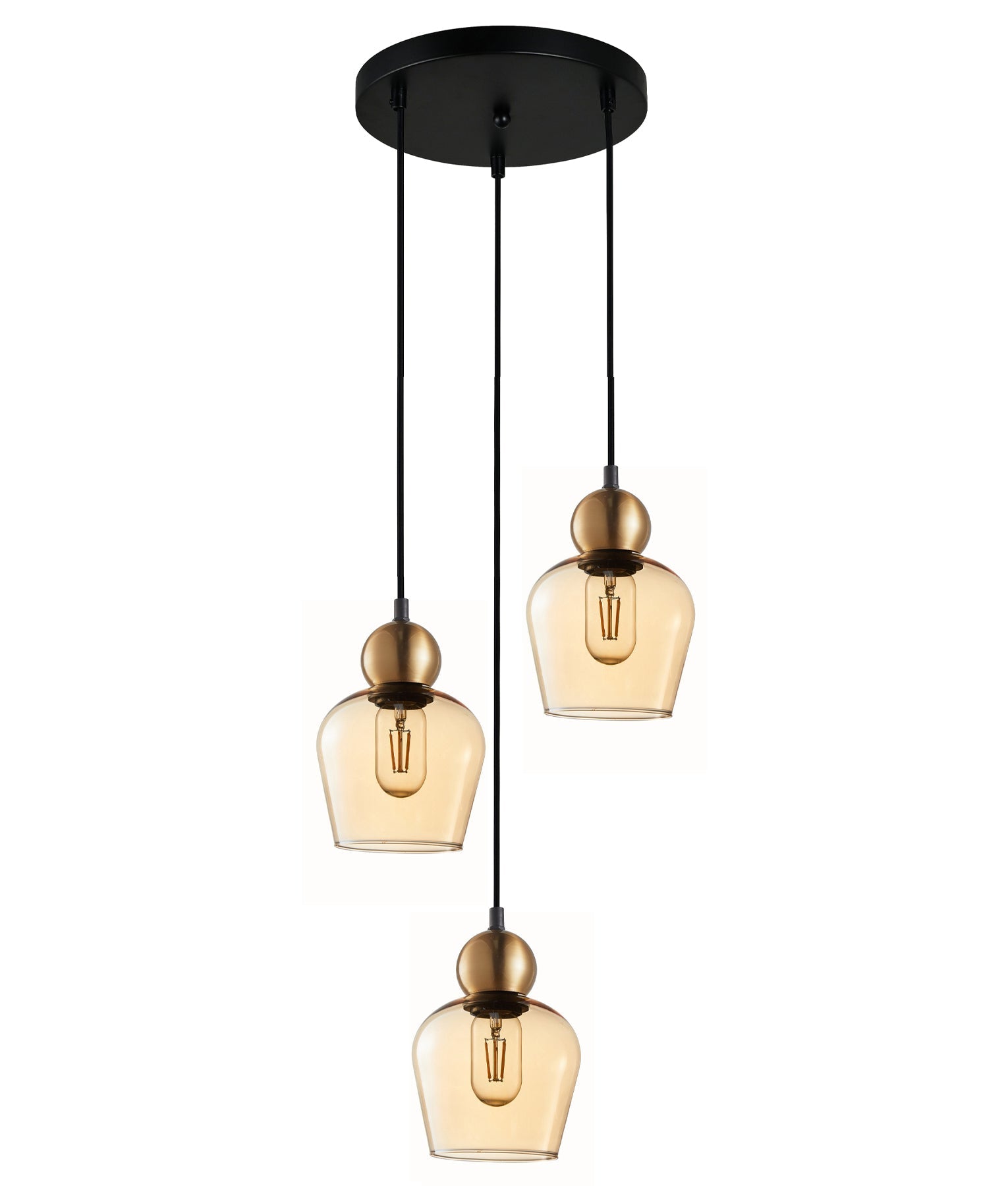 CHAMPAN: Elegant Interior Pendant Lights with Bronze Amber/Black Smoke Glass, Ellipse Shape & Multiple Round Bases