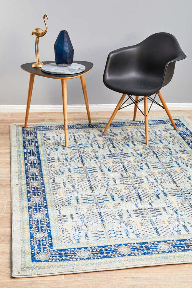 Century 988 Blue Flat Weave Polypropylene Rug with Geometric Patterns