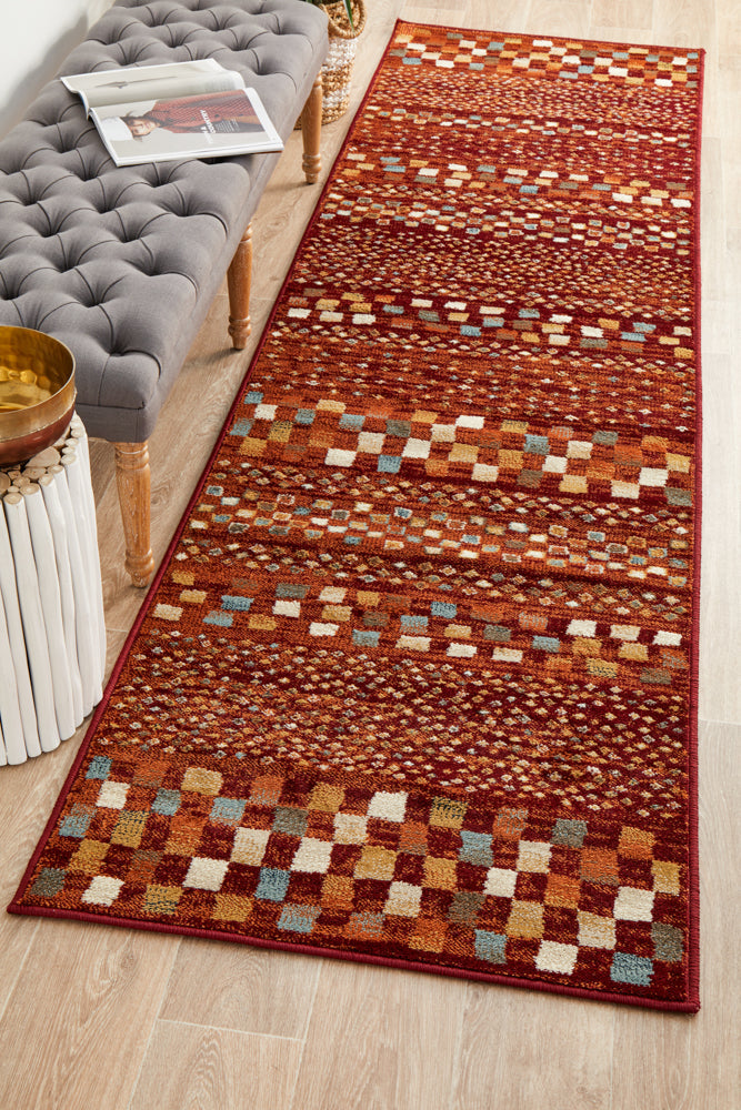 Get This Power Loomed Oxford Rust Runner Rug with Classic Traditional Design