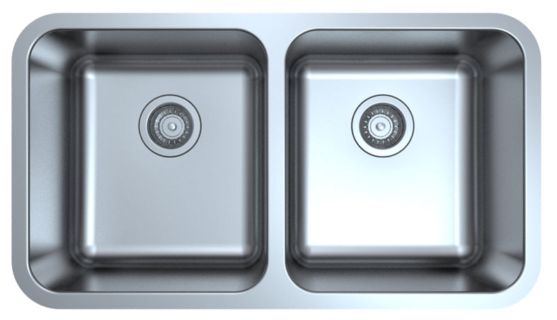 Otus Chrome Double Bowl Undermount Kitchen Sink - 822x460x230mm, 15-Year Warranty