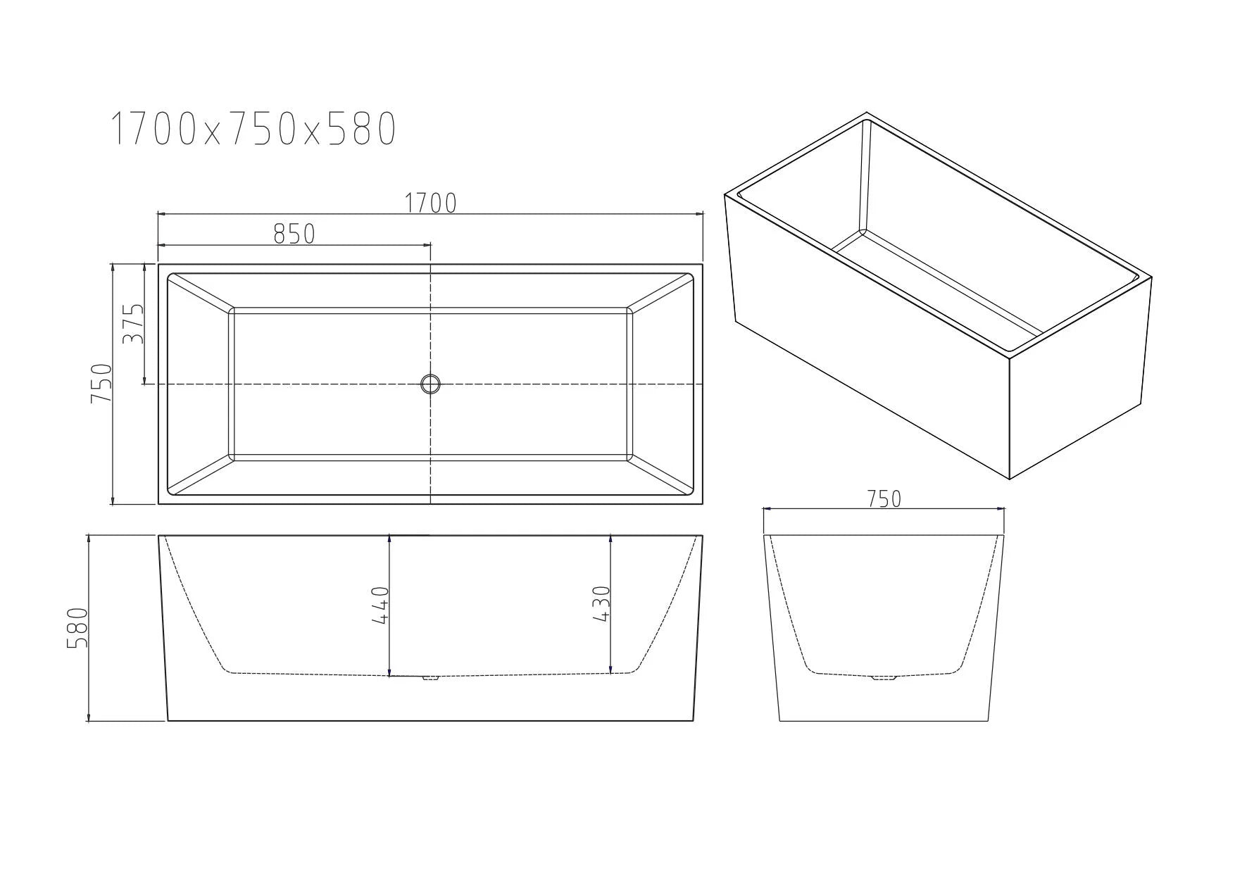 Special Offer! ORTA Freestanding Gloss White Bathtub in 1300/1400/1500/1700mm Sizes