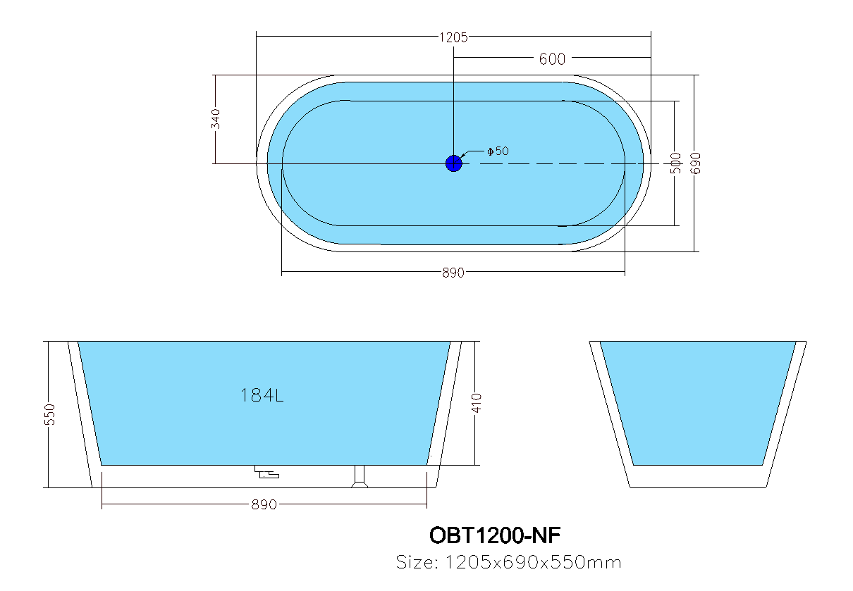 Ovia Gloss White Free Standing Bathtub (1200 - 1700mm) - Great Deal!
