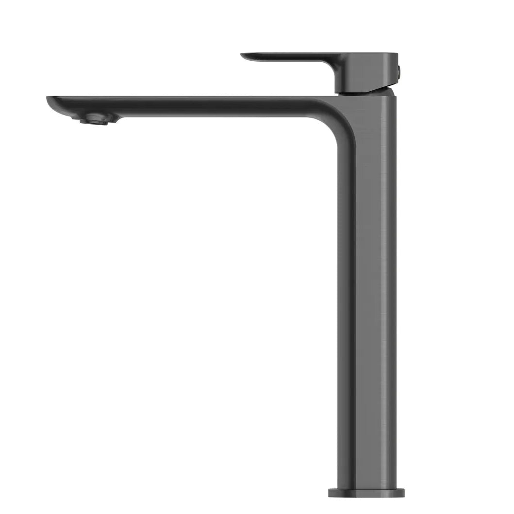 Oskar Brushed Gun Metal Tall Basin Mixer with Durable Finish