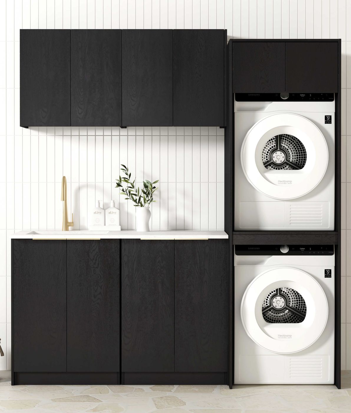 Hot Sale! Byron Black Oak Style C Laundry Cabinet Set (1960x600x2100)