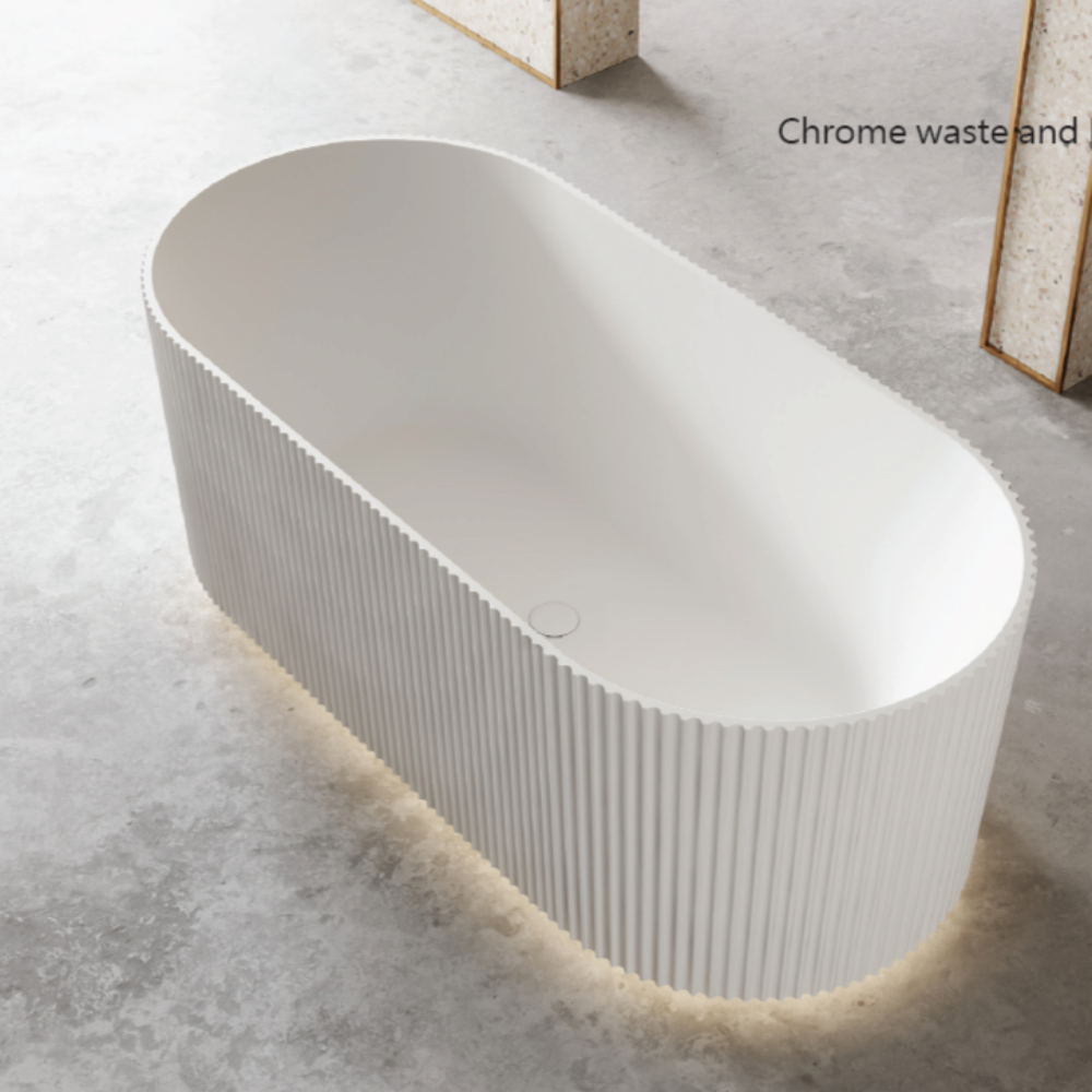 Hot Sale! Oslo Gloss White Free-Standing V-Groove Oval Bathtub (1500/1700mm)