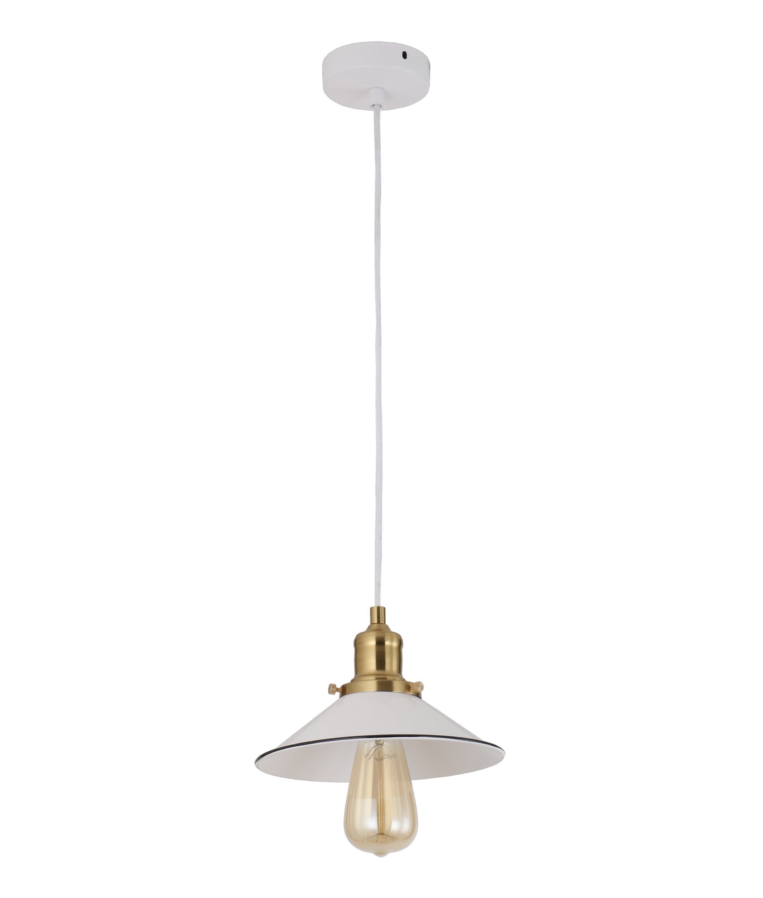 CEREMA: Indoor Small White Coolie Pendant Light with Antique Brass & Black Highlights