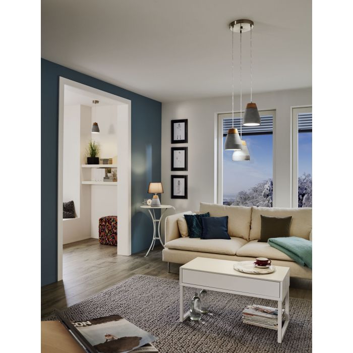 Concrete Grey TAREGA 25 Pendant Light with Wood Accents
