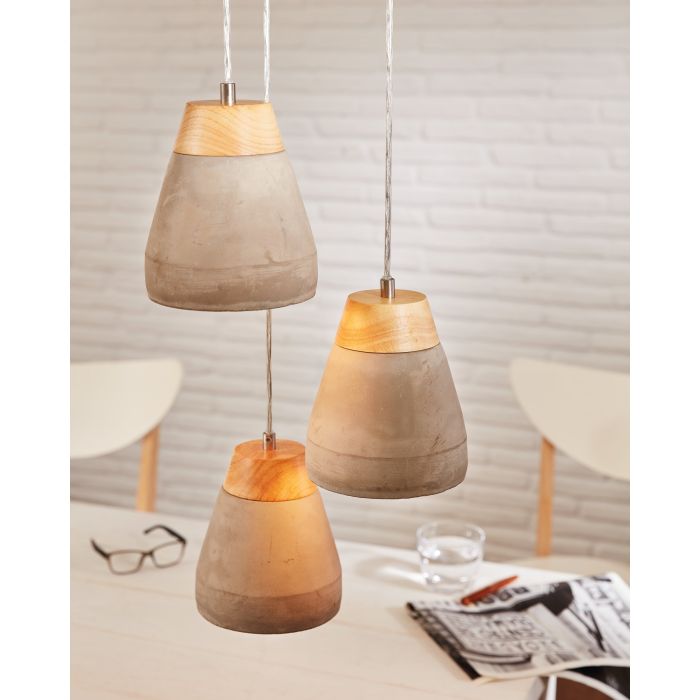 Concrete Grey TAREGA 25 Pendant Light with Wood Accents