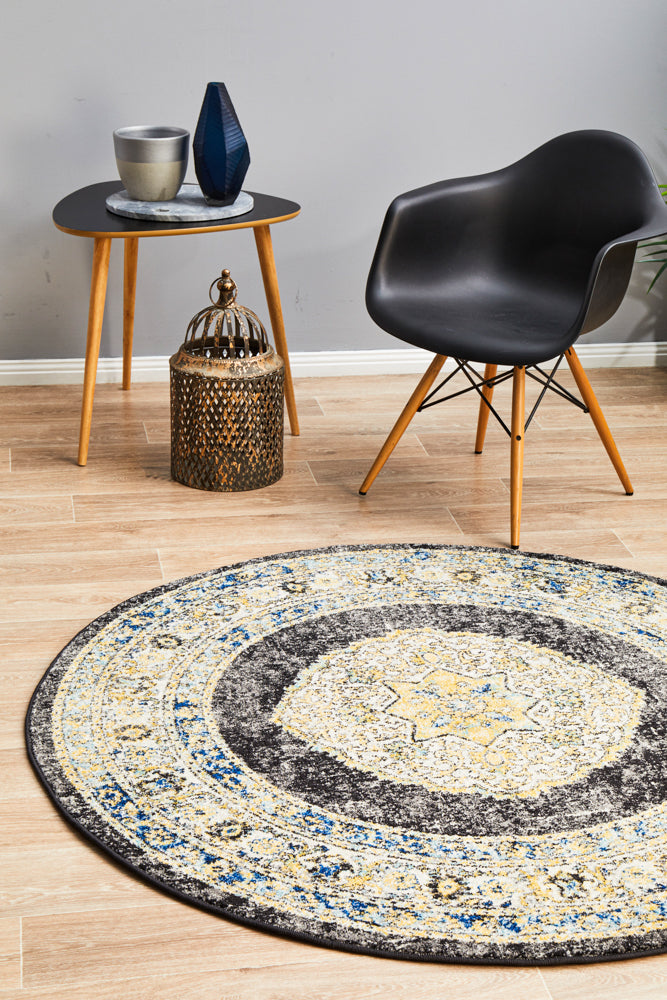 Century 955 Dark Gray Round Rug - A Stunning Cultural Art Piece