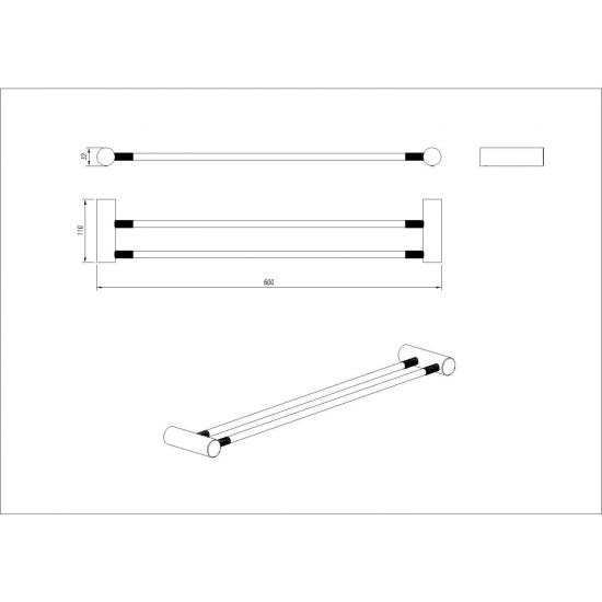 Hot Deal! 600mm Brushed Nickel CADDENCE Series Double Towel Rail