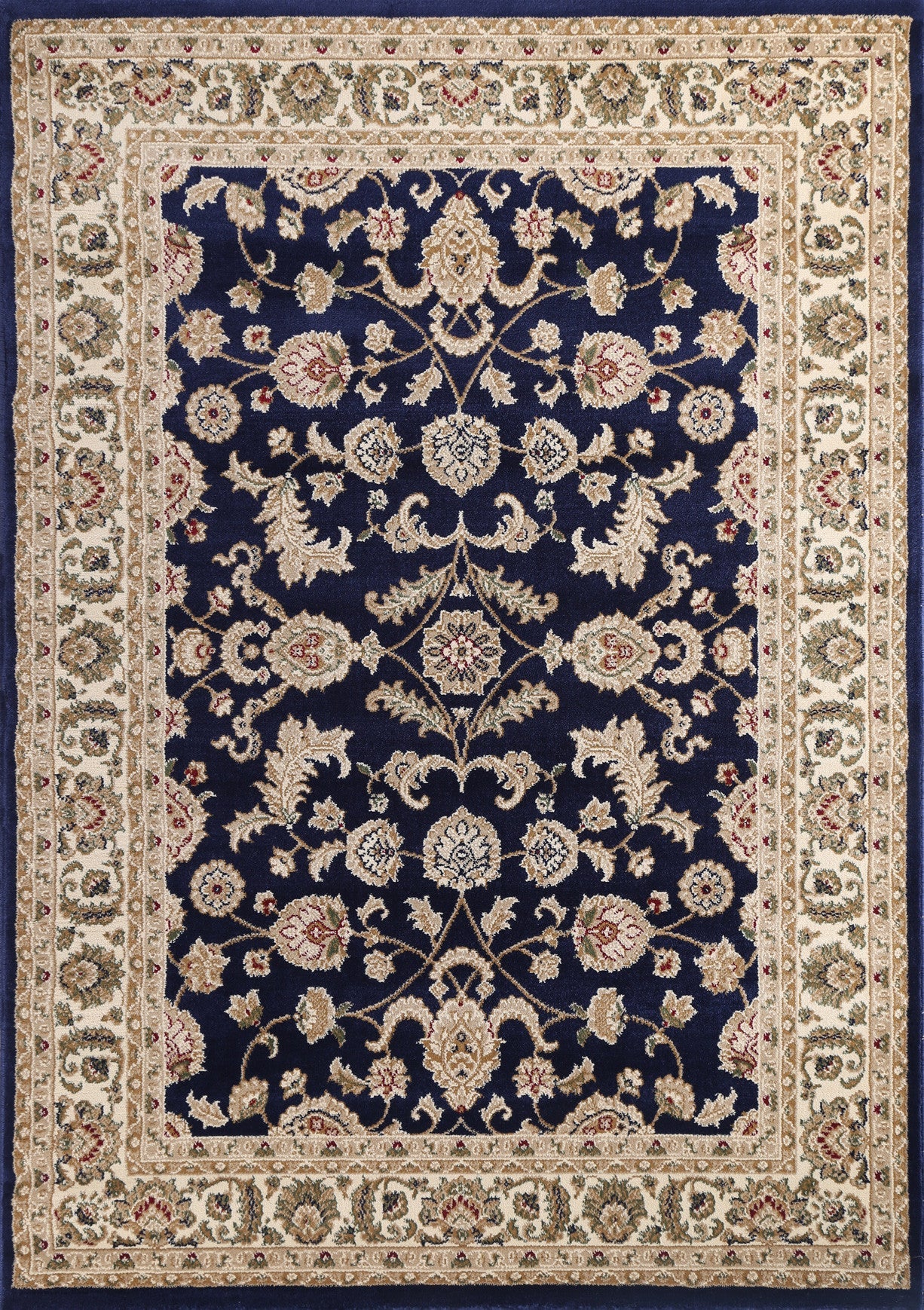 Exclusive Navy Blue Traditional Ikat Rug with Ornate Border - A Timeless Home Decor Piece