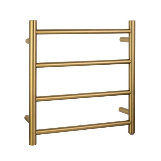 Luxury 4-Bar Round Electric Heated Towel Rack in Brushed Yellow Gold - Energy-Saving Deal