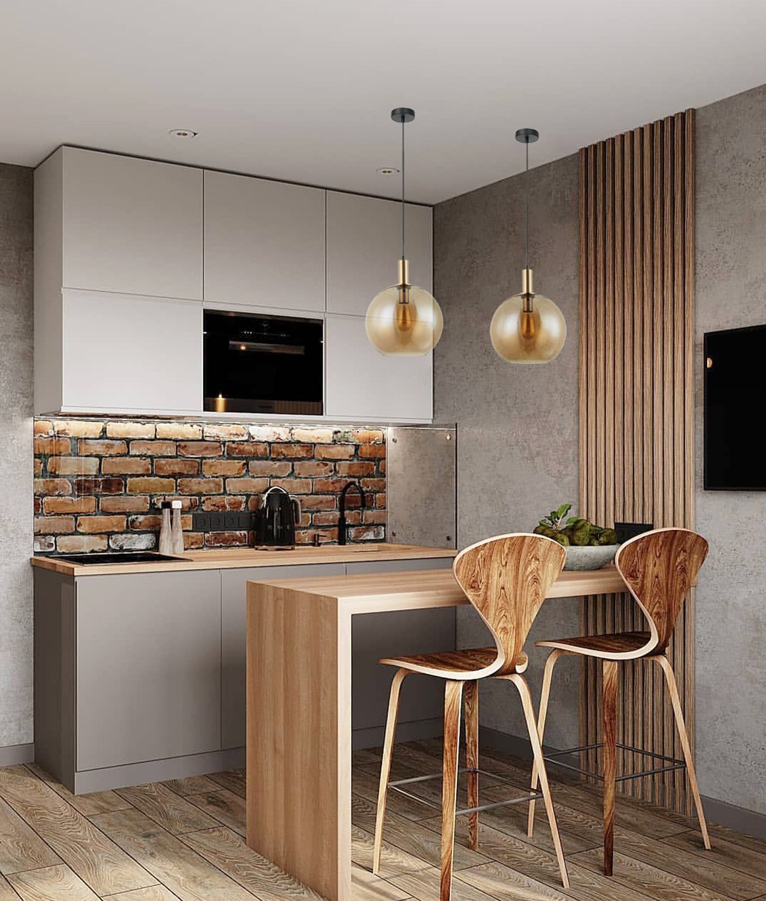 PATERA: Extended Bronze Highlighted Interior Glass Single Pendant Lights