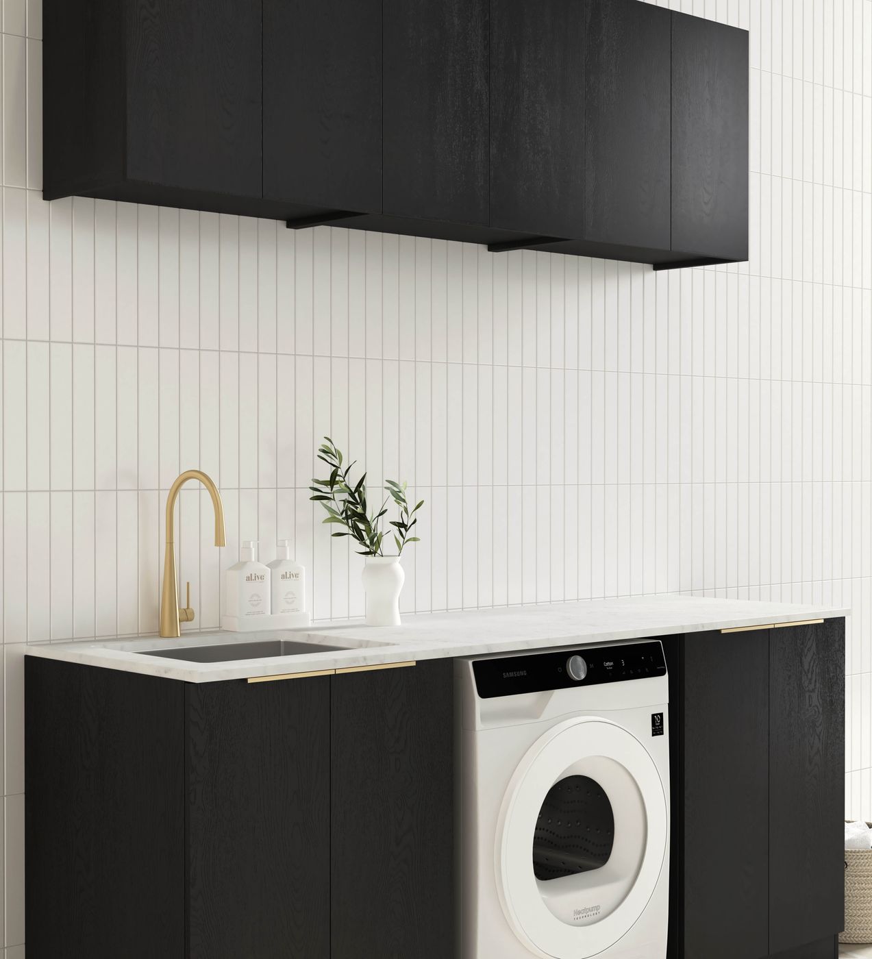 Hot Deal! Byron Black Oak 1960x600x2100 Laundry Cabinet Set (Style B)