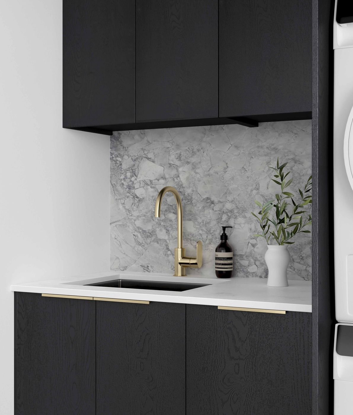 Hot Sale! Byron Black Oak Laundry Cabinet Set 1715x600x2100 (Style C)