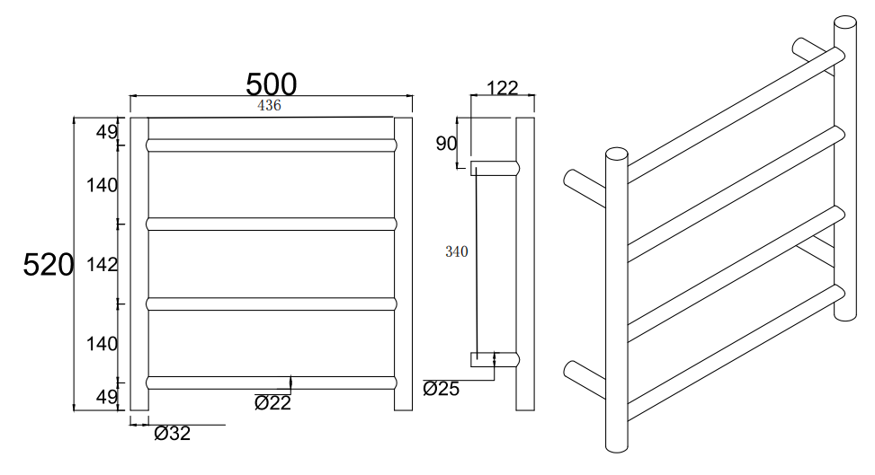 Energy-Saving Brushed Gun Metal Grey Round 4-Bar Electric Heated Towel Rack for Luxury Bathrooms