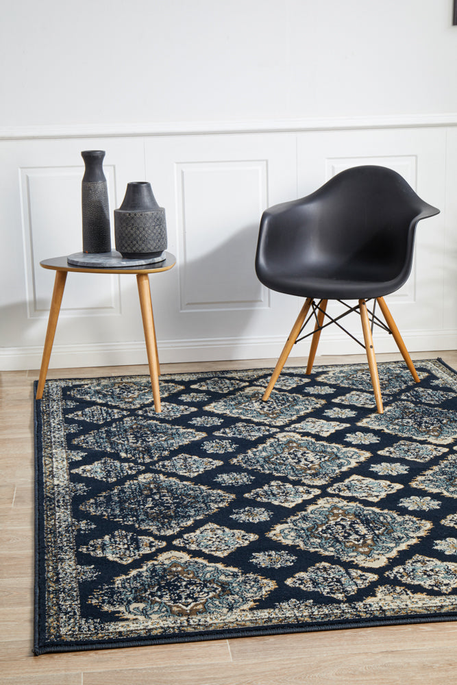 Hot! Oxford Navy Traditional Timeline Rug