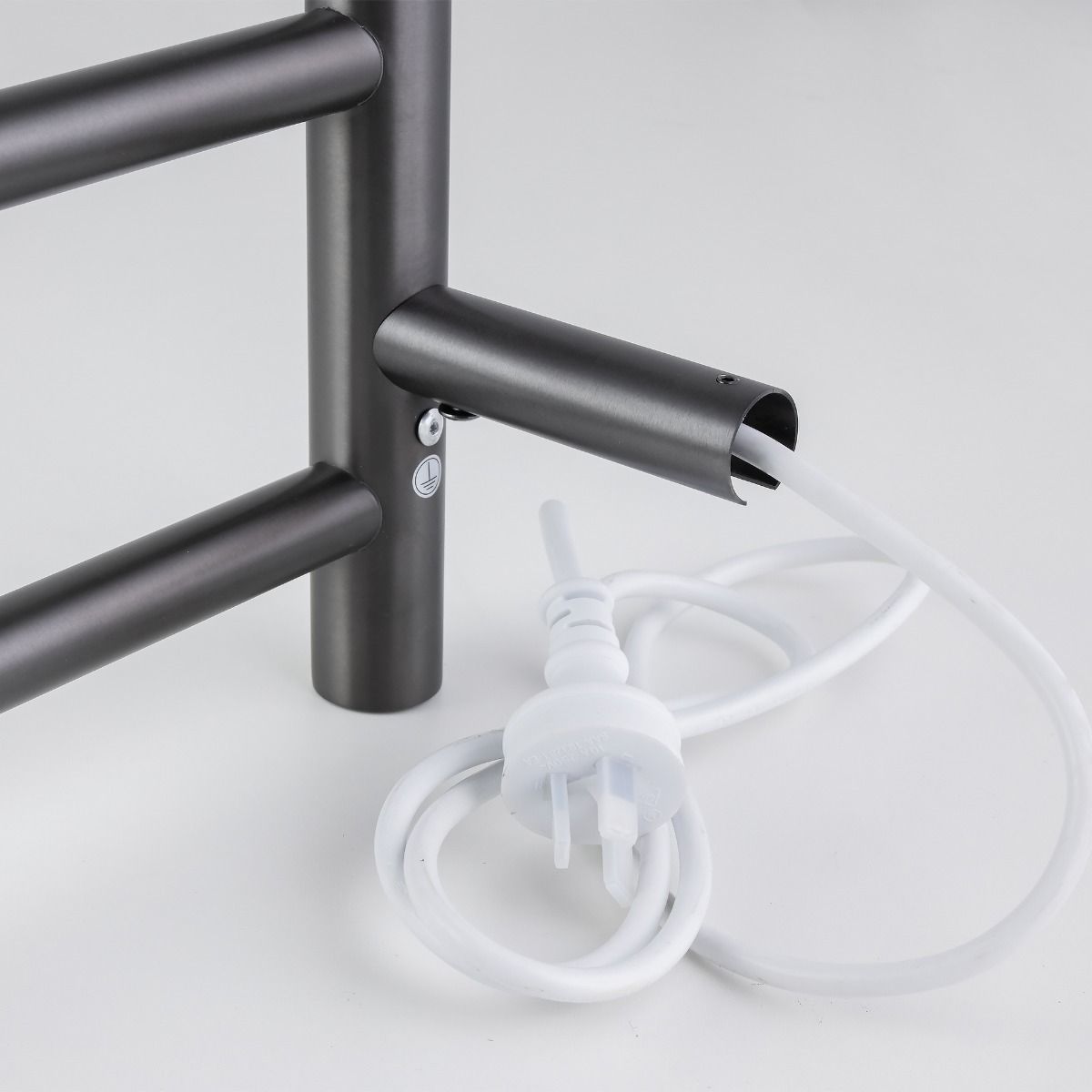 Energy-Saving Brushed Gun Metal Grey Round 4-Bar Electric Heated Towel Rack for Luxury Bathrooms