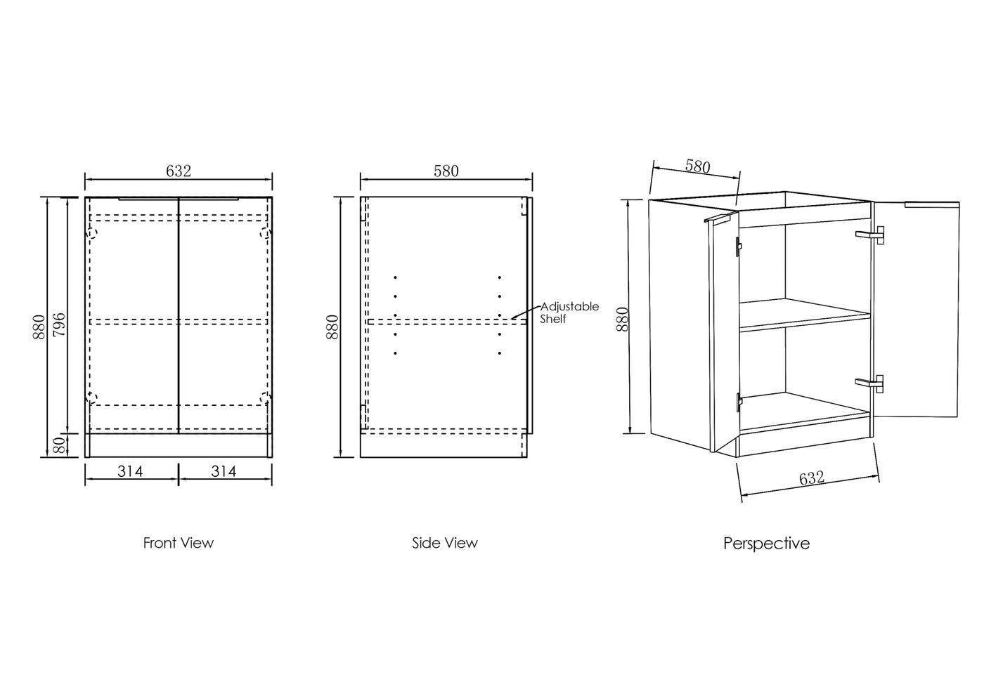 Exclusive Byron Black Oak Laundry Cabinet Set with Stone Top (1060x600x900mm)